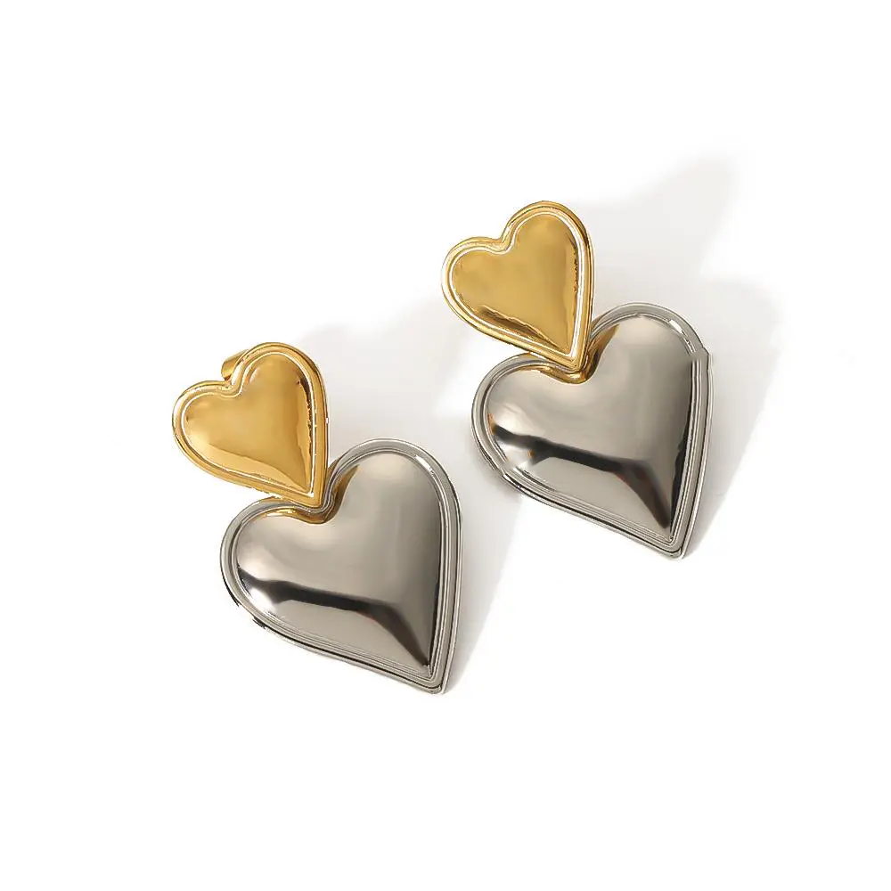 1 Pair Sweet Fresh Style Double Heart Shape Enamel Stainless Steel 18K Gold Plated Women's Drop Earrings h5 